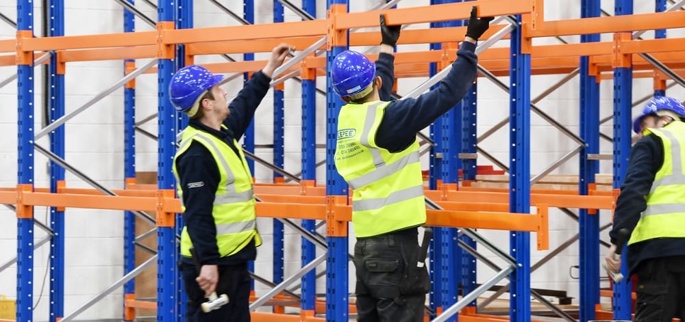 Warehouse racking being set-up and installed by the team at Teepee Materials Handling