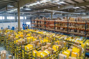 A warehouse birds eye view during a warehouse racking inspection