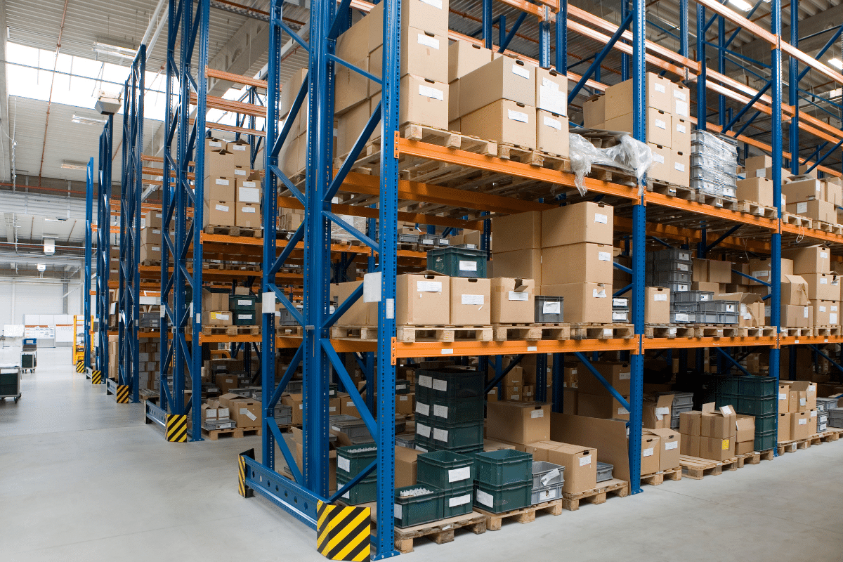 Pallet racking that has passed pallet racking inspections in a warehouse