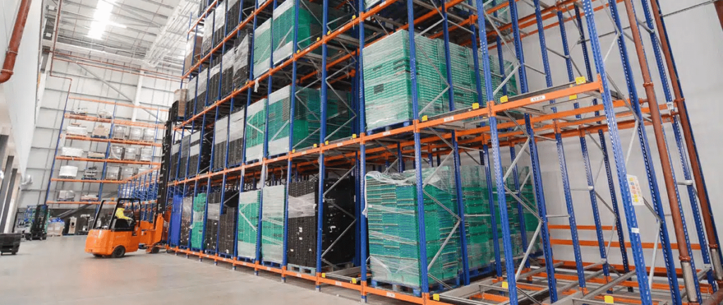 Types of warehouse pallet racking: Push-back racking at Teepee Materials Handling